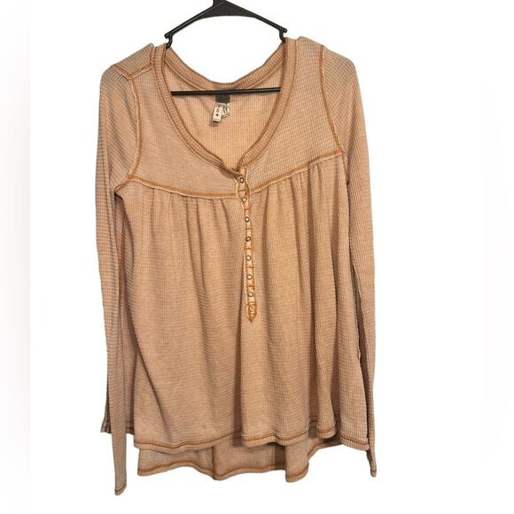 We the Free Orange Oversized Long Sleeve Waffle Knit Shirt Size Small - Picture 1 of 6